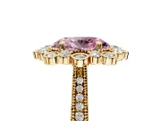Milgrain Halo Engagement Ring Setting for Fancy Pink Oval Center with Bezel Point Accents and Prong Head in Yellow Gold