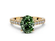 Solitaire Engagement Ring Setting for Fancy Green Oval Center with Crossover Accents and Prong Head in Yellow Gold