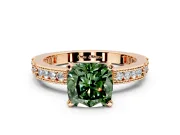 Solitaire Engagement Ring Setting for Fancy Green Cushion Cut Center with Milgrain-Edged Pave Band and Prong Head in Rose Gold