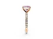 Solitaire Engagement Ring Setting for Fancy Pink Radiant Cut Center with Micro Pave Band and Prong Head in Rose Gold