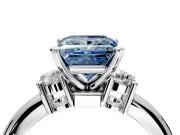 3 Stone Engagement Ring Setting for Fancy Blue Princess Cut Center with Wide Plain Band and Prong Head in Sterling Silver