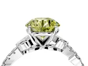 Leaf Motif Engagement Ring Setting for Fancy Yellow Round Cut Center with Pave Band and Prong Head in Platinum