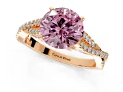 Solitaire Engagement Ring Setting for Fancy Pink Round Cut Center with Twisted Pave Split Shank and Prong Head in Rose Gold