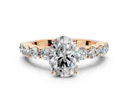 Shared-Prong Engagement Ring Setting for Oval Center with Graduated Accents and Prong Head in Rose Gold