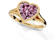 Solitaire Engagement Ring Setting for Fancy Pink Heart-Shaped Center with V Split Shank and Bezel Head in Yellow Gold