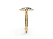 Milgrain Halo Engagement Ring Setting for Fancy Blue Oval Center with Bezel Point Accents and Prong Head in Yellow Gold
