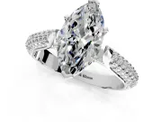 Solitaire Engagement Ring Setting for Marquise Center with Multi-Row Accents and Prong Head in White Gold