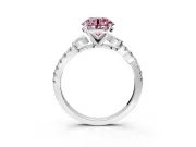 Leaf Motif Engagement Ring Setting for Fancy Pink Round Cut Center with Pave Band and Prong Head in Platinum