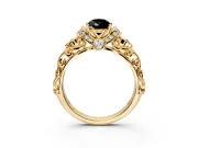 Solitaire Engagement Ring Setting for Fancy Black Pear-Shaped Center with Filigree Band and Prong Head in Yellow Gold