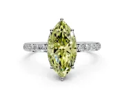Hidden Halo Engagement Ring Setting for Fancy Yellow Marquise Center with Pave Band and Prong Head in Sterling Silver