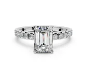 Solitaire Engagement Ring Setting for Emerald Cut Center with Large Accents and Prong Head in Platinum