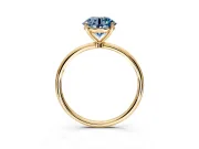 Solitaire Engagement Ring Setting for Fancy Blue Round Cut Center with Straight Thin Band and Prong Head in Yellow Gold