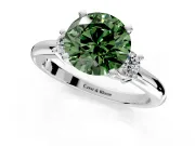 3 Stone Engagement Ring Setting for Fancy Green Round Cut Center with Wide Plain Band and Prong Head in White Gold