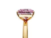 Low-Set Solitaire Engagement Ring Setting for Fancy Pink Radiant Cut Center with Thin Plain Band and Prong Head in Yellow Gold