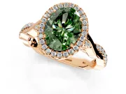 Halo Engagement Ring Setting for Fancy Green Oval Center with Twist Band and Prong Head in Rose Gold