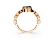 Milgrain Bezel Engagement Ring Setting for Fancy Green Heart-Shaped Center with Marquise Stations and Bezel Head in Rose Gold