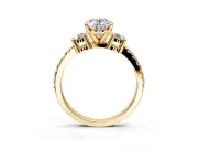 3 Stone Engagement Ring Setting for Oval Center with Round Cut Side Accents and Prong Head in Yellow Gold