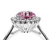 Starburst Halo Engagement Ring Setting for Fancy Pink Round Cut Center with Thin Round-Wire Band and Prong Head in Sterling Silver