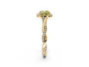 Halo Engagement Ring Setting for Fancy Yellow Cushion Cut Center with Twist Band and Prong Head in Yellow Gold