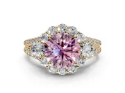 Halo Engagement Ring Setting for Fancy Pink Round Cut Center with Two-Strand Split Shank and Prong Head in Yellow Gold