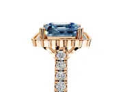 Milgrain Floral Halo Engagement Ring Setting for Fancy Blue Asscher Cut Center with Pave Band and Prong Head in Rose Gold