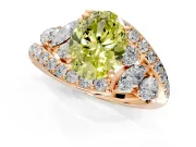 Halo Engagement Ring Setting for Fancy Yellow Oval Center with Marquise and Pave Bypass Band and Prong Head in Rose Gold