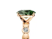 Solitaire Engagement Ring Setting for Fancy Green Oval Center with Beaded Bezel Station Band and Prong Head in Rose Gold