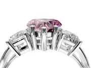 3 Stone Engagement Ring Setting for Fancy Pink Heart-Shaped Center with Matching Side Accents and Prong Head in Platinum