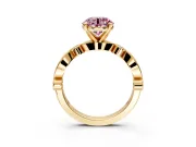 Solitaire Engagement Ring Setting for Fancy Pink Round Cut Center with Milgrain Bezel Accents and Prong Head in Yellow Gold