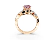 Halo Engagement Ring Setting for Fancy Pink Round Cut Center with Marquise and Pave Bypass Band and Prong Head in Rose Gold