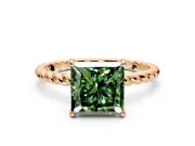 Solitaire Engagement Ring Setting for Fancy Green Princess Cut Center with Plain Twisted Rope Band and Prong Head in Rose Gold
