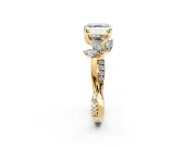 Floral Engagement Ring Setting for Asscher Cut Center with Trailing Marquise Accents and Prong Head in Yellow Gold