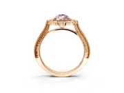 Milgrain Halo Engagement Ring Setting for Fancy Pink Pear-Shaped Center with Bezel Point Accents and Prong Head in Rose Gold
