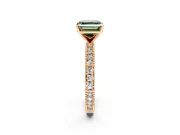 Solitaire Engagement Ring Setting for Fancy Green Asscher Cut Center with Milgrain-Edged Pave Band and Prong Head in Rose Gold