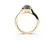 Halo Engagement Ring Setting for Fancy Blue Radiant Cut Center with Pave Accents, Heart Basket and Prong Head in Yellow Gold