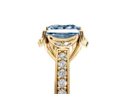 Floral Engagement Ring Setting for Fancy Blue Princess Cut Center with Four Accent Clusters and Prong Head in Yellow Gold
