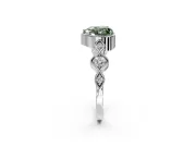 Vintage Station Engagement Ring Setting for Fancy Green Heart-Shaped Center with Accents and Prong Head in Platinum
