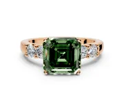5 Stone Engagement Ring Setting for Fancy Green Asscher Cut Center with Plain Band and Prong Head in Rose Gold