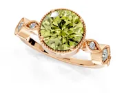Vintage Station Engagement Ring Setting for Fancy Yellow Round Cut Center with Accents and Prong Head in Rose Gold