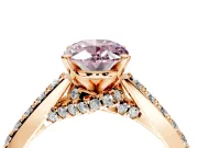 Solitaire Engagement Ring Setting for Fancy Pink Oval Center with Crossover Accents and Prong Head in Rose Gold