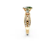3 Stone Engagement Ring Setting for Fancy Green Oval Center with Pave Twist Band and Prong Head in Yellow Gold