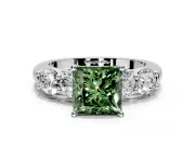 5 Stone Engagement Ring Setting for Fancy Green Princess Cut Center with Graduated Accents and Prong Head in Platinum