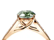 Solitaire Engagement Ring Setting for Fancy Green Oval Center with Cathedral Channel Band and Prong Head in Rose Gold
