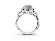 Halo Engagement Ring Setting for Heart-Shaped Center with Open Scroll Shoulders and Prong Head in White Gold