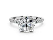 Solitaire Engagement Ring Setting for Round Cut Center with Fine Pave Narrow Band and Prong Head in Platinum