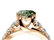 Solitaire Engagement Ring Setting for Fancy Green Heart-Shaped Center with Graduated Shared Prongs and Prong Head in Rose Gold