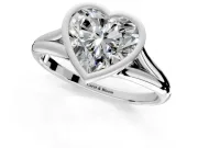 Solitaire Engagement Ring Setting for Heart-Shaped Center with V Split Shank and Bezel Head in Platinum