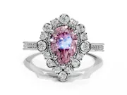 Milgrain Halo Engagement Ring Setting for Fancy Pink Pear-Shaped Center with Bezel Point Accents and Prong Head in Platinum