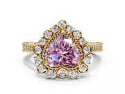 Milgrain Halo Engagement Ring Setting for Fancy Pink Heart-Shaped Center with Bezel Point Accents and Prong Head in Yellow Gold