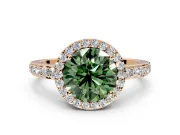 Halo Engagement Ring Setting for Fancy Green Round Cut Center with Heart-Shaped Openwork, Pave Band and Prong Head in Rose Gold